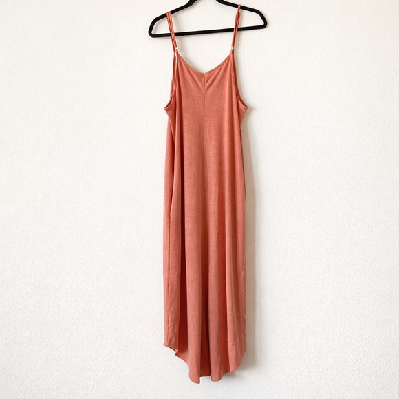 Three Bird Nest Coral Maxi Dress Large Sleeveless Spaghetti Strap Pocket Soft - Picture 2 of 7